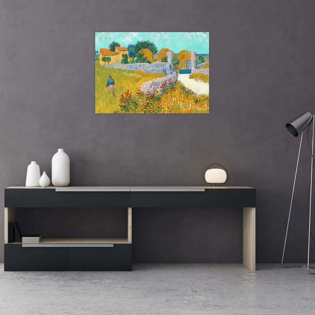 Sklenený obraz - Vincent van Gogh, Farmhouse in Provence, reprodukcia (70x50 cm)