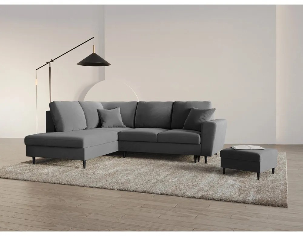 Svetlosivá zamatová rozkladacia/s úložným priestorom rohová pohovka (ľavý roh/do L) Kyoto – Cosmopolitan Design