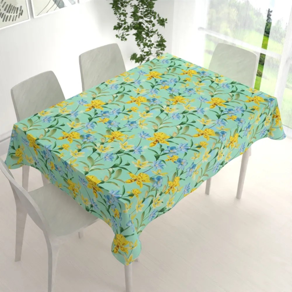 Biante Teflónový obdĺžnikový obrus TF-082 Žlto-modré ľalie na mintovom 120x200 cm