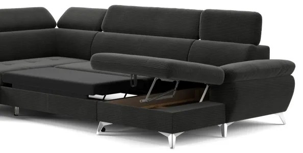 Rozkladacia rohová sedačka CATANIA U ľavá grafit s úložným priestorom