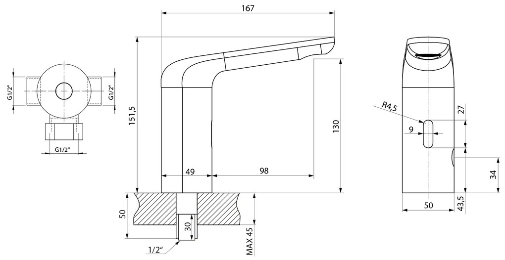 Sapho Sapho, senzorová stojanková batéria, 6V DC (4xAA), zlatá matná, PS203GB