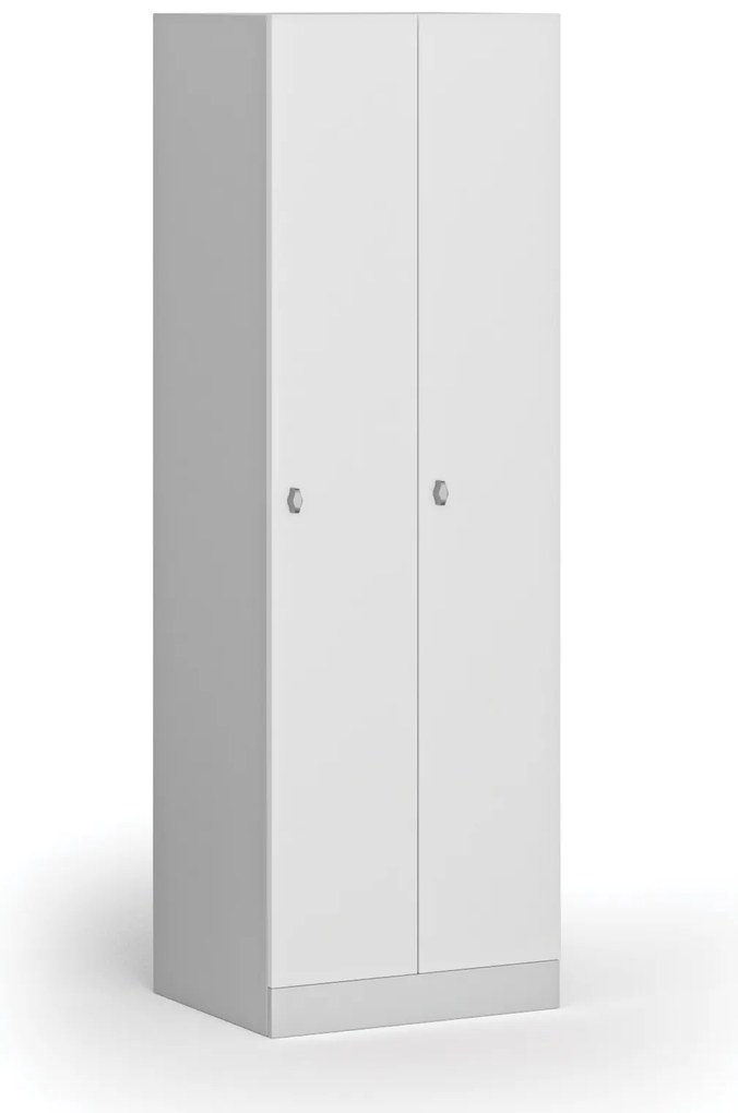 Kovová šatníková skrinka S1, 2-dverová, 1850 x 600 x 500 mm, otočný zámok, laminované dvere, biela