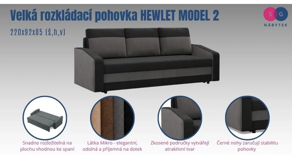 Veľká rozkladacia pohovka HEWLET MODEL 2 Čierna - Modrá