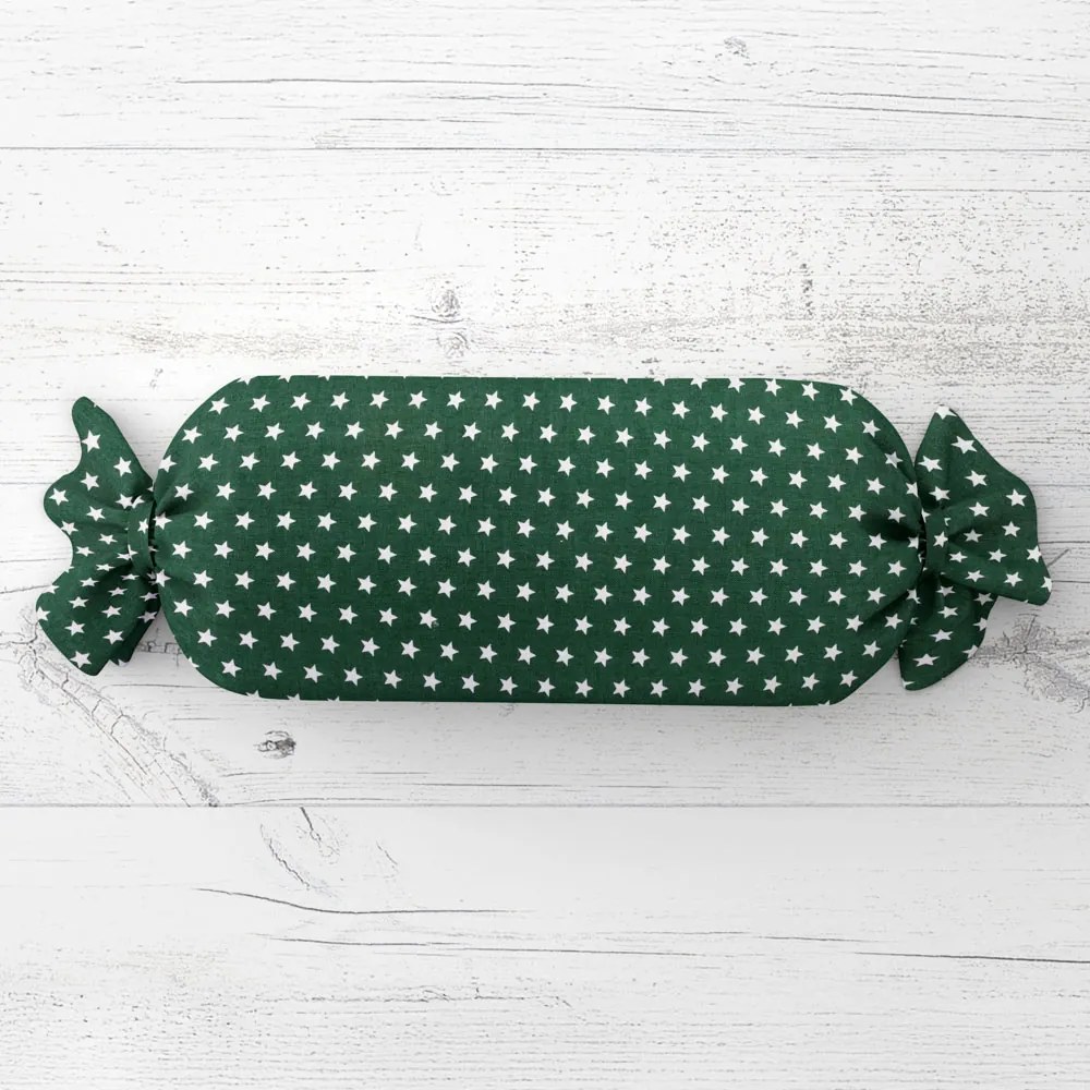 Biante Vankúš valec bonbon Sandra SA-350 Biele hviezdičky na tmavo zelenom 15x80 cm