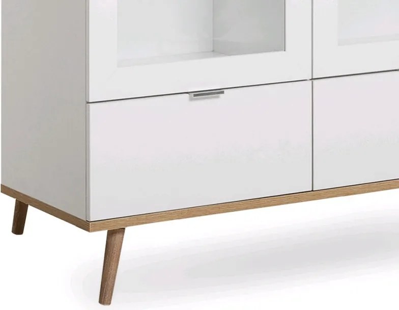 Vysoká vitrína Göteborg, biela / dub sonoma