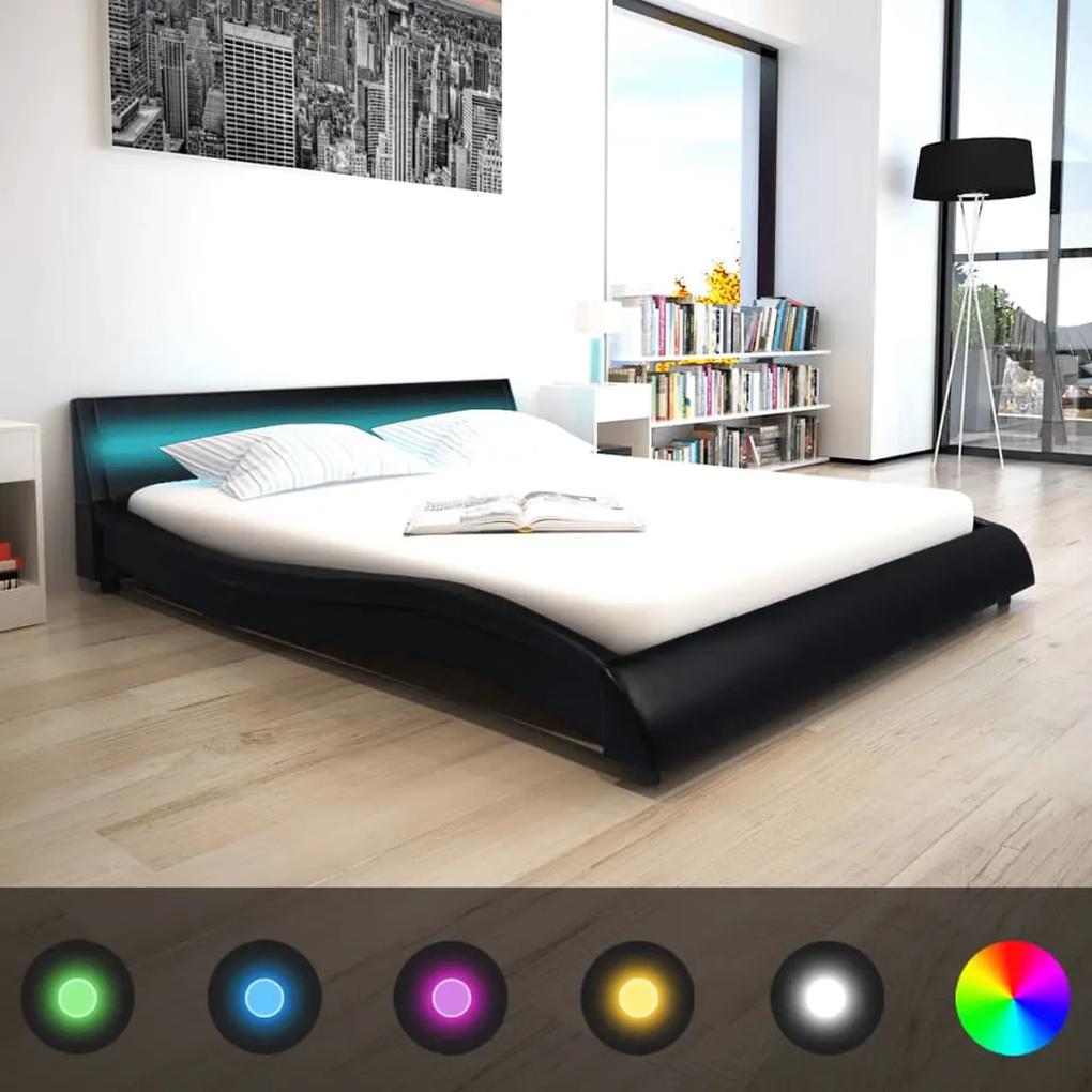 vidaXL Rám postele s LED pásom, 160x200 cm, umelá koža, čierna