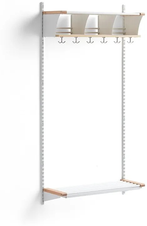 Vešiaková stena JEPPE s 3 priehradkami, základná sekcia, 1790x900x310 mm, biela/breza