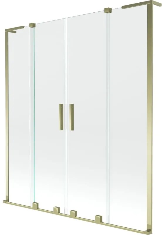Mexen Velar L Duo, 2-krídlová posuvná vaňová zástena 140 x 150 cm, 8mm číre sklo, zlatá lesklá, 896-140-003-02-50