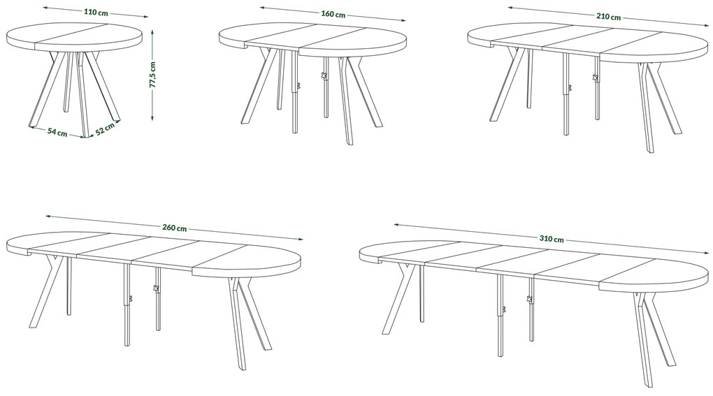 EXPANSO Dub Americký / čierne nohy - VEĽKÝ OKRÚHLY STÔL Ø110 ROZKLADACÍ AŽ DO 310 cm S NOHAMI Y LOFTOVÝ / INDUSTRIÁLNY