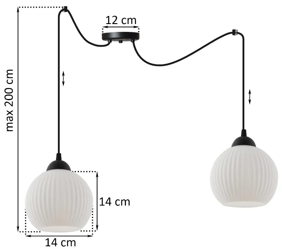 Závesné svietidlo Riffle Round Spider, 2x biele sklenené tienidlo, b