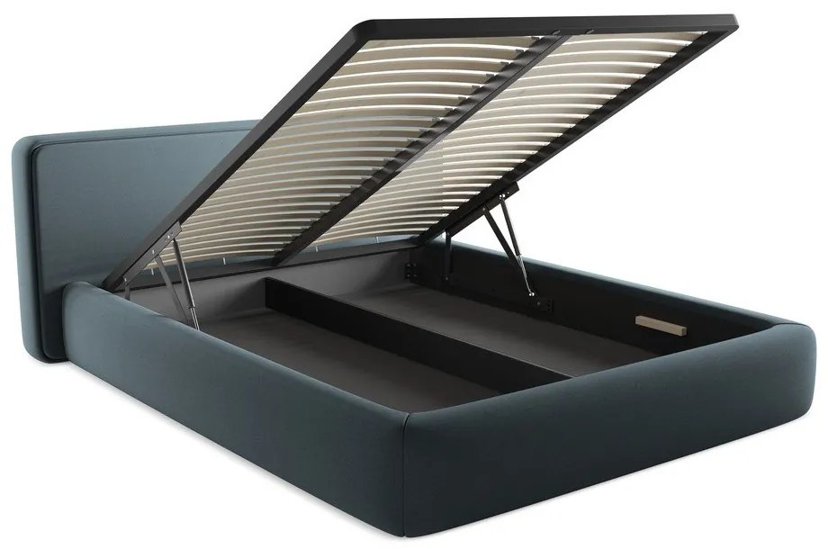 Modrá čalúnená dvojlôžková posteľ s úložným priestorom s roštom 160x200 cm Kiana – Makamii