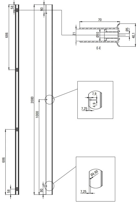 Deante Kerria Plus, nástenný rozširovací profil, nástenný, chrómová, DEA-KTS_022X