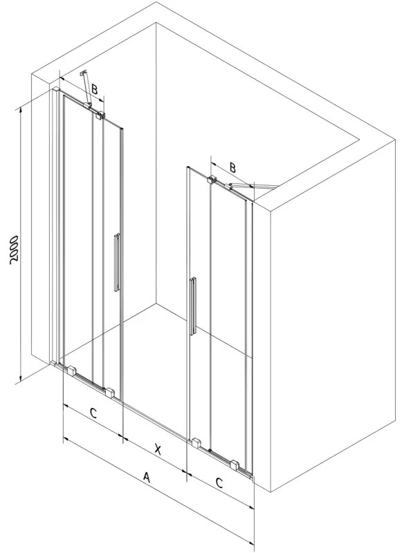 Mexen Velar Duo, posuvné dvere do otvoru 140x200 cm, 8mm číre sklo, čierna, 871-140-000-02-70