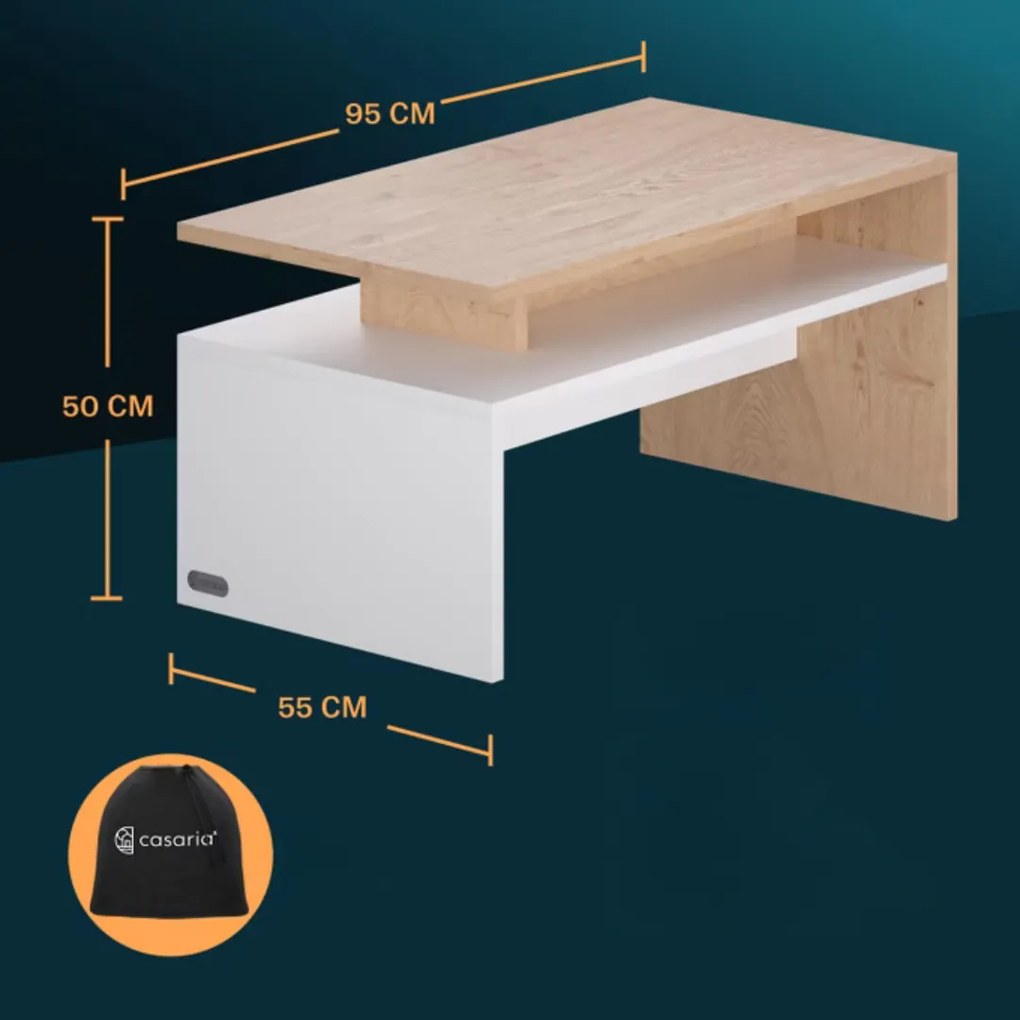 Konferenčný stolík SACRAMENTO, 95x55x50cm, biela/hnedá Casaria