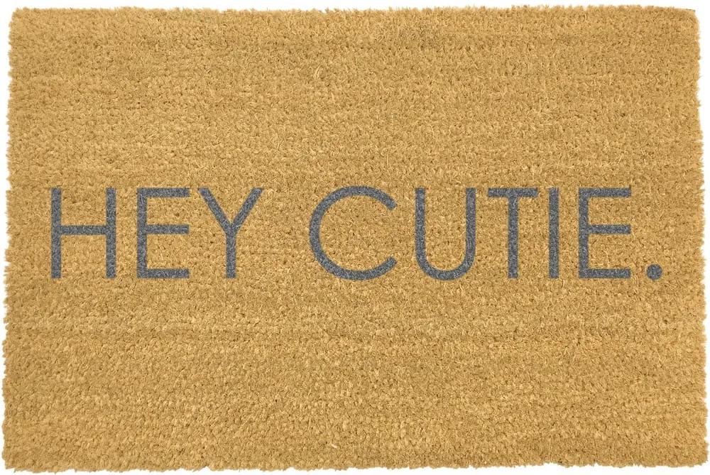 Sivá rohožka z prírodného kokosového vlákna Artsy Doormats Hey Cutie, 40 x 60 cm