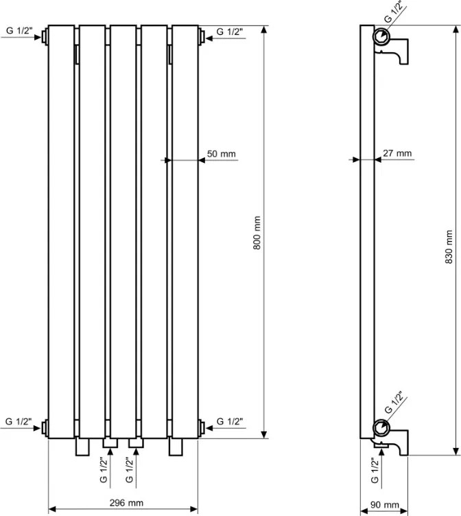 Gamma Verto, vykurovacie teleso 296x800 mm, 303 W, čierna matná, GMA-VER-80296-BK