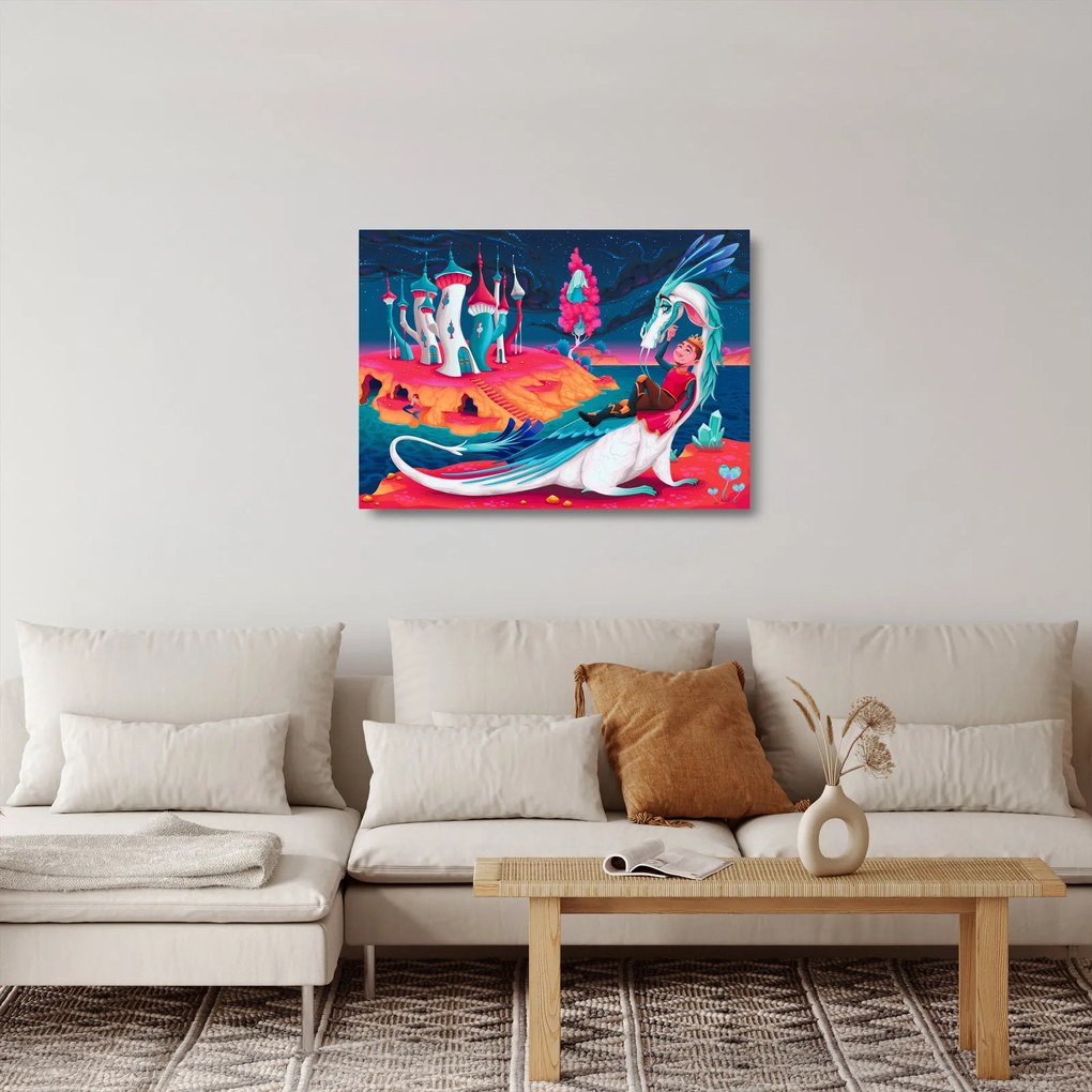 Sklenený obraz - Princ a dračia princezná (70x50 cm)