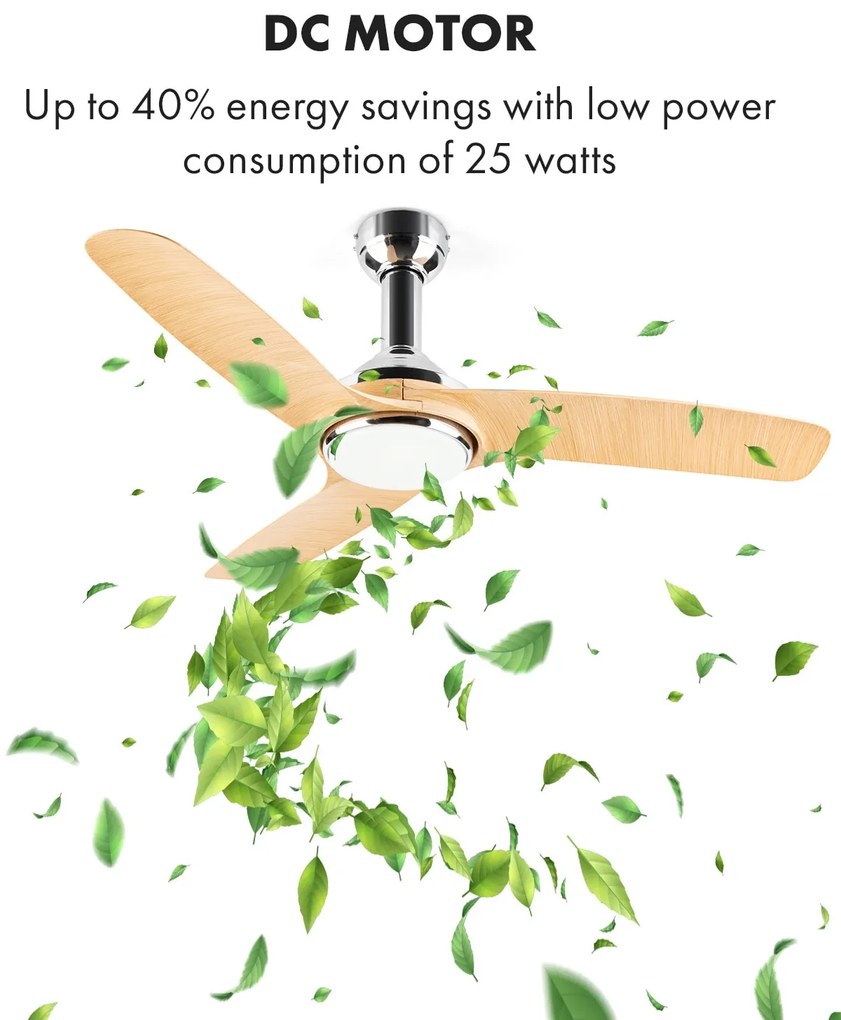 Klarstein Silent Service, stropný ventilátor, Ø: 128 cm, výkon: 25 W, drevený vzhľad