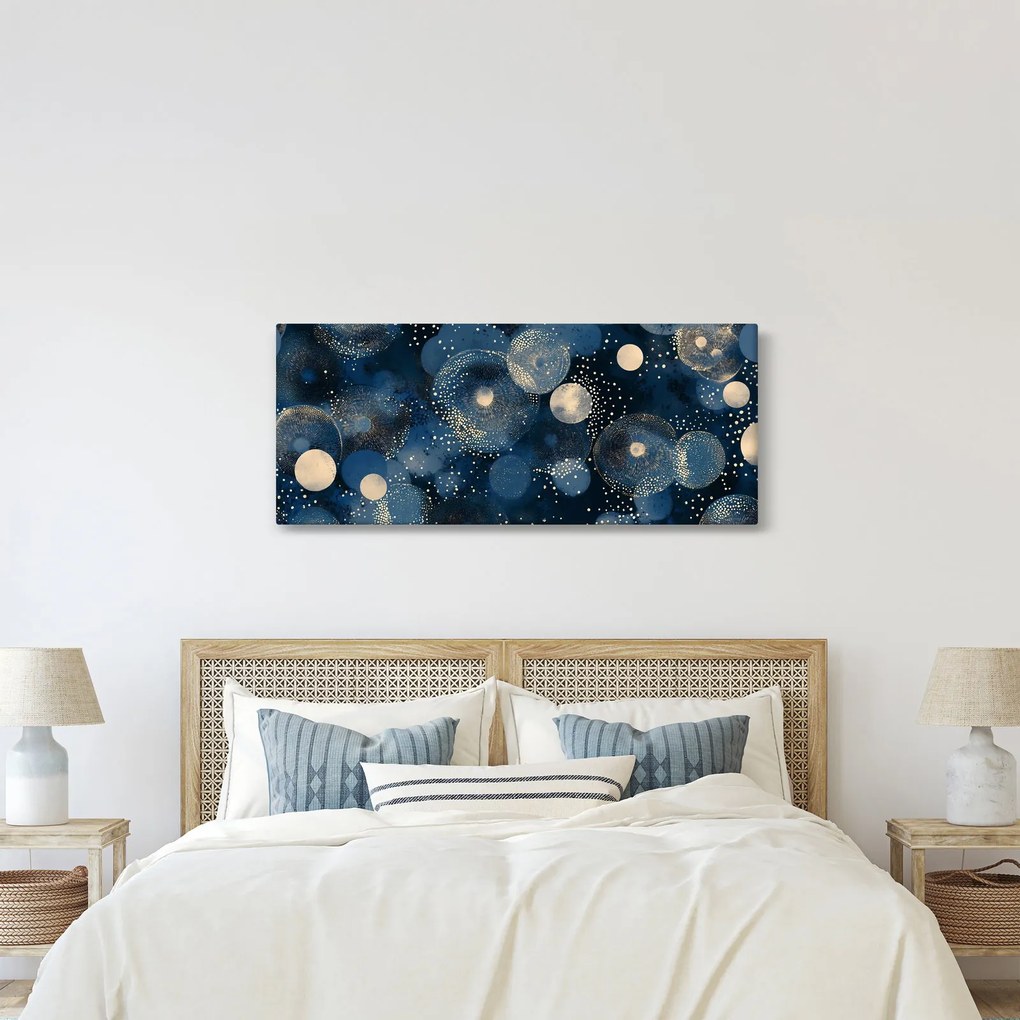 Obraz - Modro-zlaté krúžky (120x50 cm)