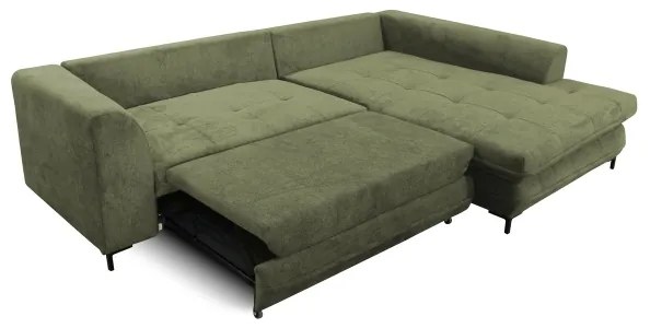 Rozkladacia rohová sedacia súprava LAGOA v tvare L, pravé prevedenie, zelená, s úložným priestorom