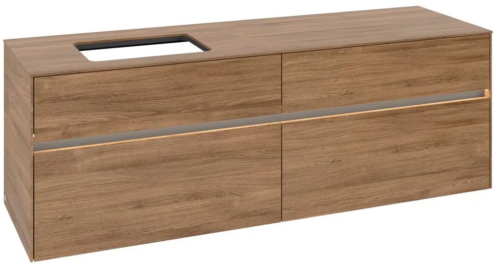 VILLEROY &amp; BOCH Collaro závesná skrinka pod umývadlo na dosku (umývadlo vľavo), 4 zásuvky, s LED osvetlením, 1600 x 500 x 548 mm, Oak Kansas, C121B0RH