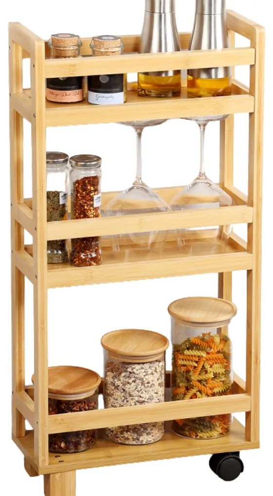 Kesper Mobilný regál, prídavný vozík s 3 policami, bambus NIKA