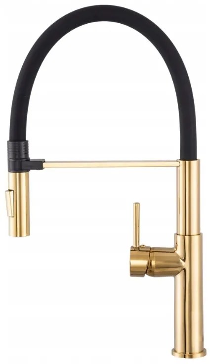 Gamma Vento New, stojanková drezová batéria s flexibilným ramenom, 2-funkčný výtok, zlatá lesklá-čierna, GMA-BVONK-GD