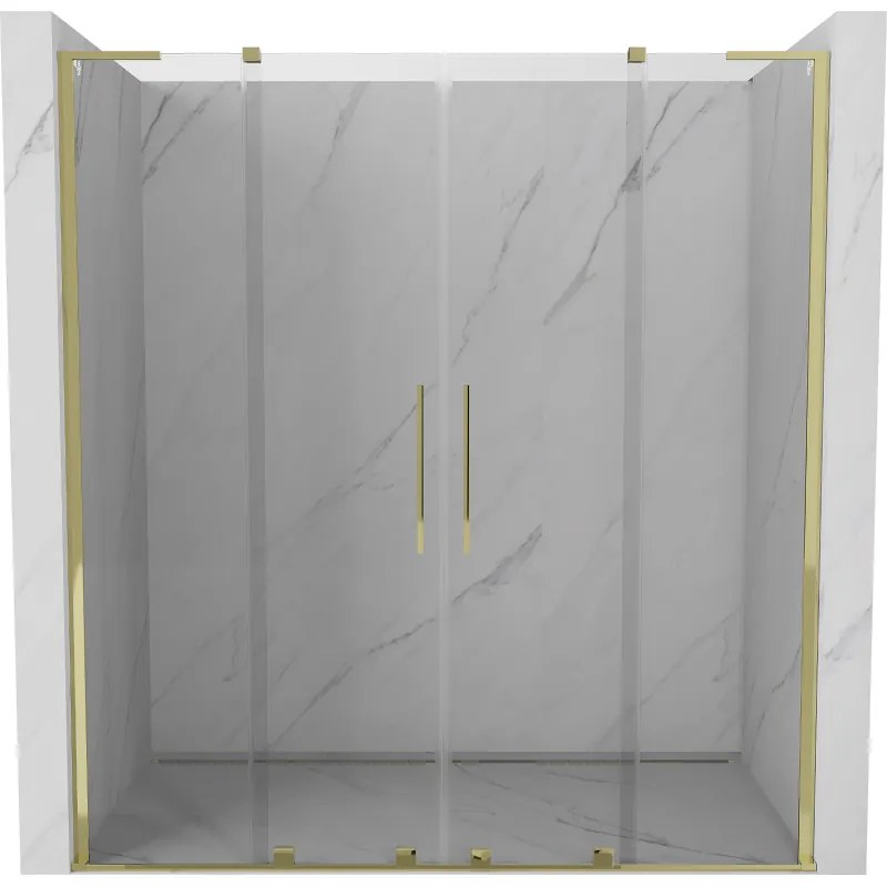 Mexen Velar L Duo, posuvné sprchové dvere do otvoru 170 cm, 8mm číre sklo, zlatá lesklá, 871-170-003-02-50