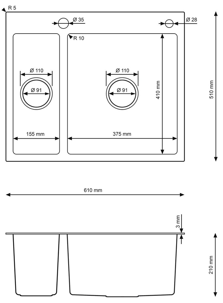 Erga HD, 1,5-komorový oceľový drez 610x510x210 mm s dávkovačom saponátu, oceľová, ERG-MLS-HD6151