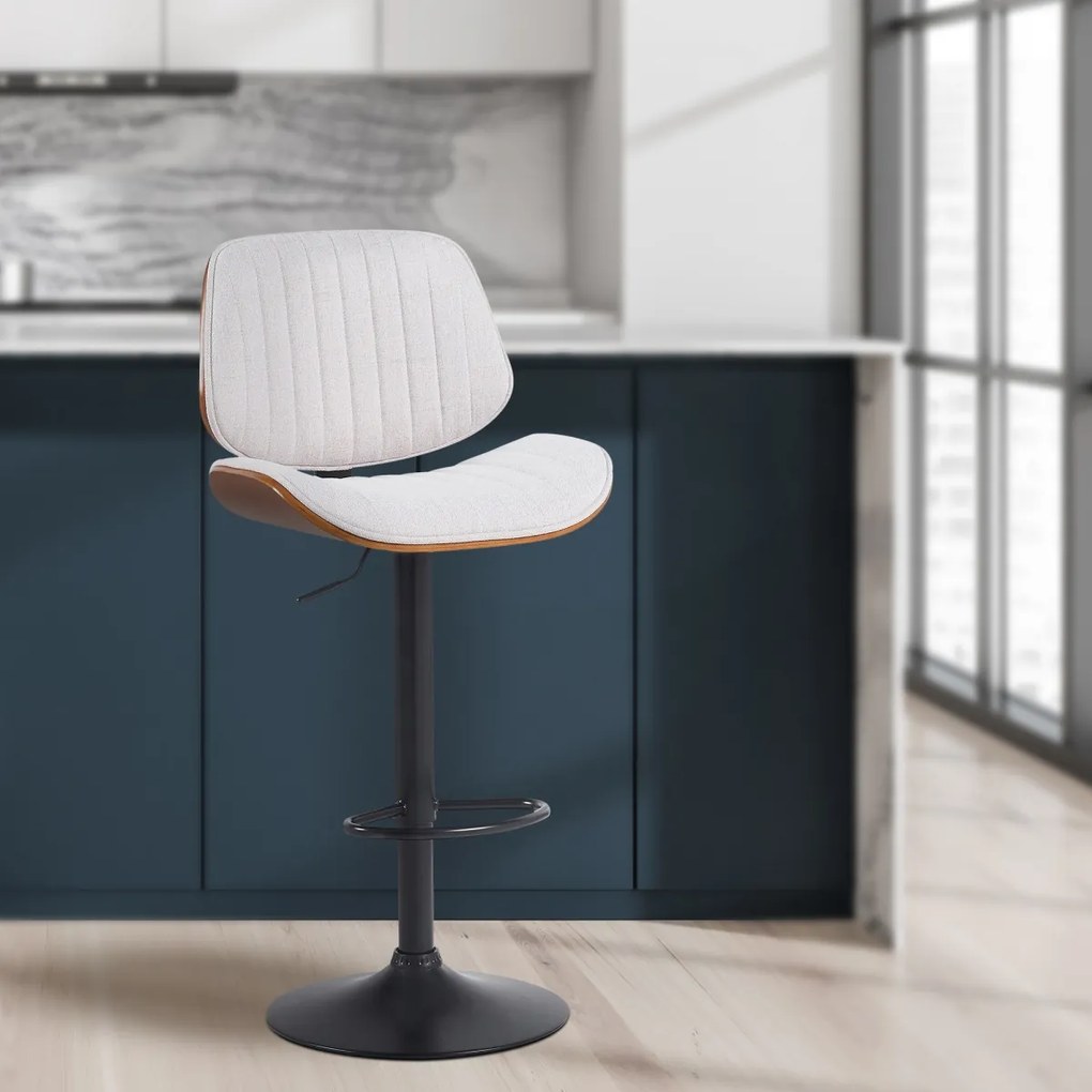 Barová stolička Clawson - látka, čierny rám - orech/krémová