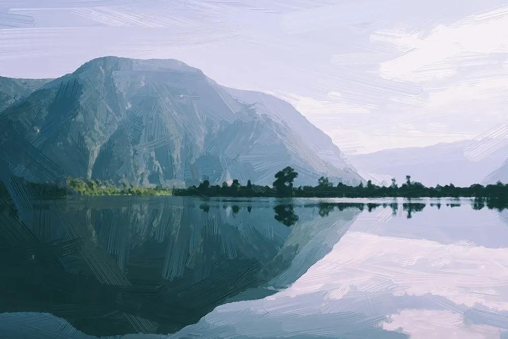 Obraz maľovaná scenéria horského jazera - 90x60