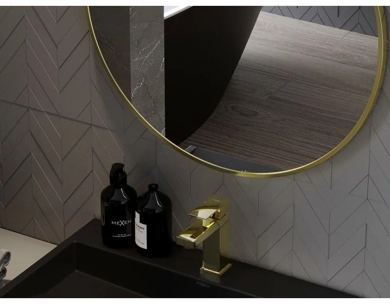 Mexen Loft, okrúhle kúpeľňové zrkadlo 75 cm, farba rámu zlatá lesklá, 9850-075-075-000-50
