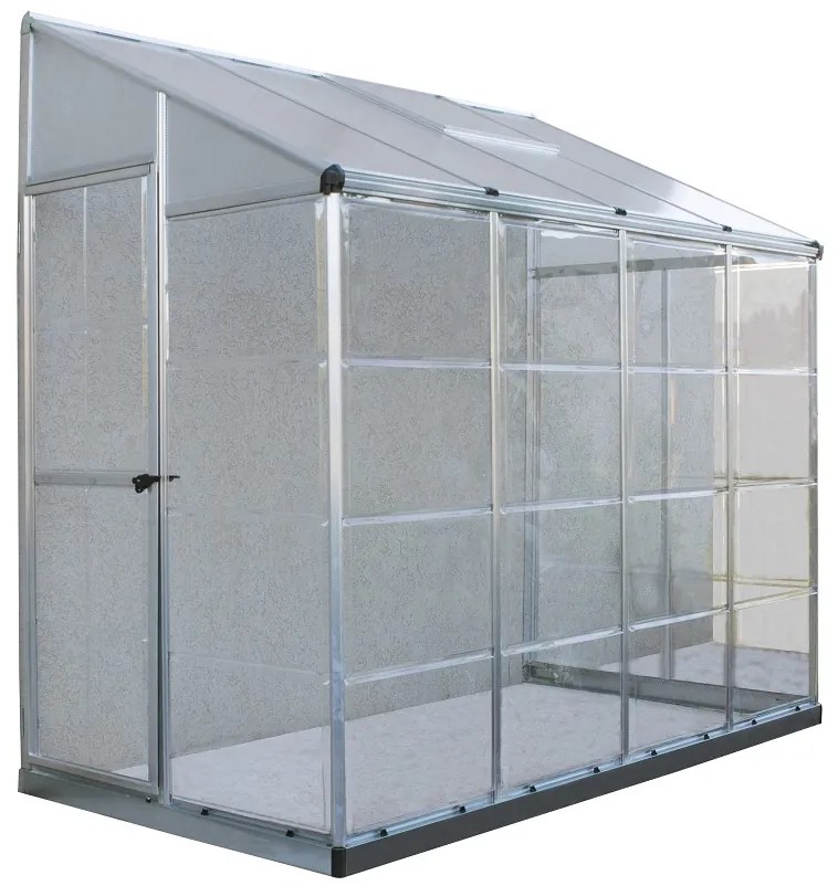 Malý polykarbonátový nástenný skleník Lean To Hybrid 1,24 x 2,44 m Palram – Canopia striebro
