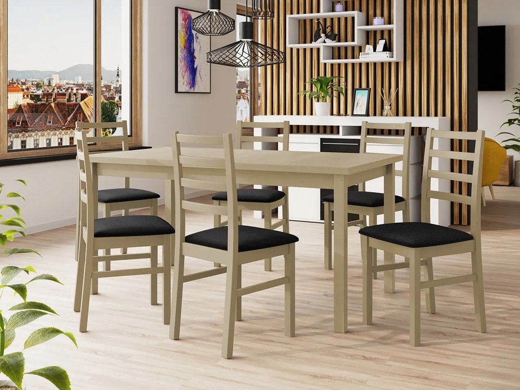 Rozkladací jedálenský stôl so 6 stoličkami AL02, Morenie: Orech - L, Poťahové látky: Kronos 7