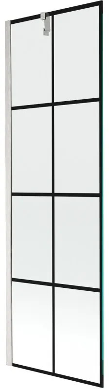 Mexen Next, 1-krídlová vaňová zástena 60 x 150 cm, 6mm číre sklo - čierny vzor, oceľová, 895-060-000-00-77-97
