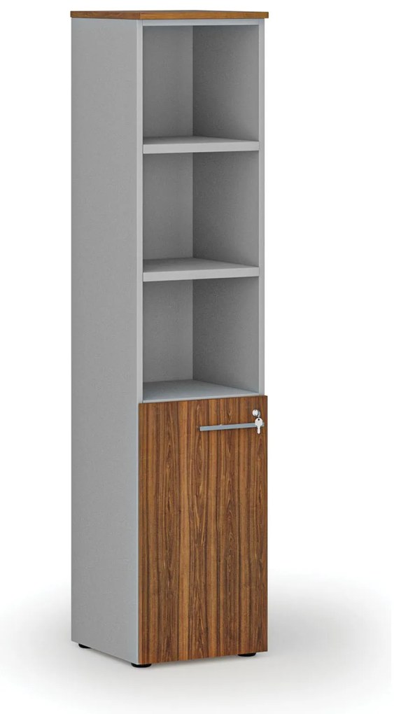 Kombinovaná kancelárska skriňa PRIMO GRAY, dvere na 2 poschodia, 400 x 420 x 1781 mm, sivá/orech