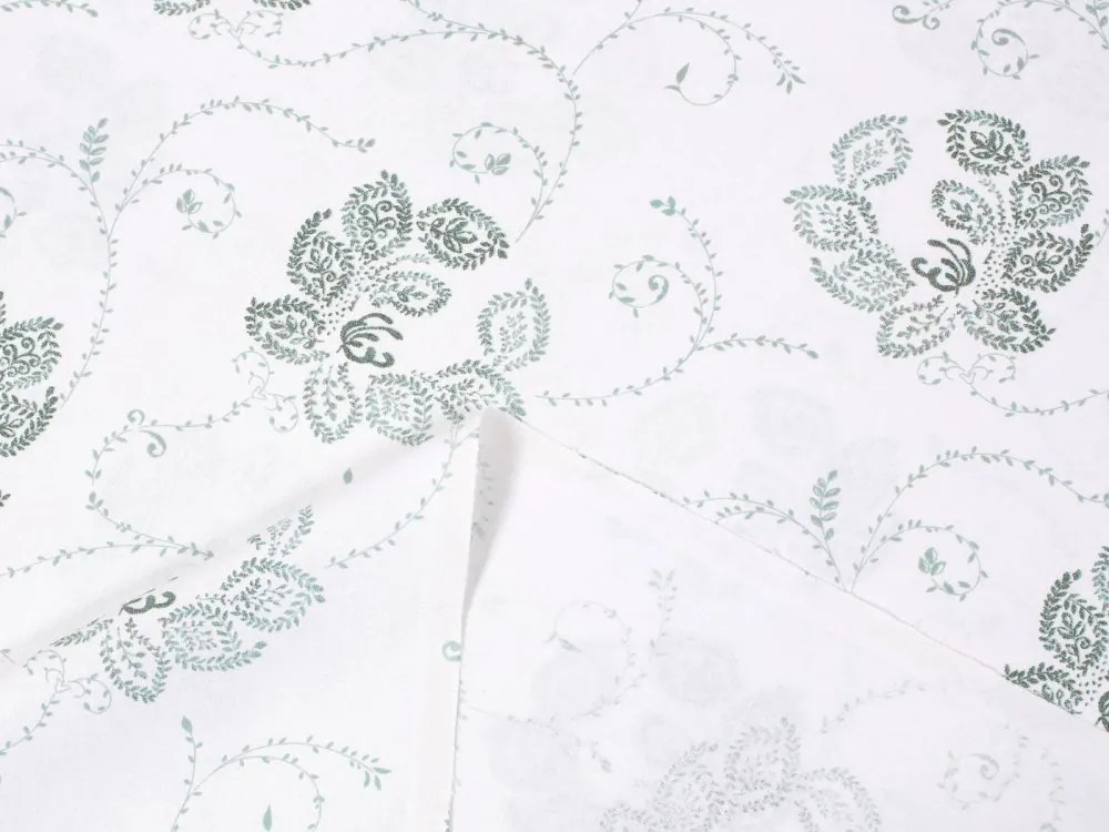 Biante Bavlnený záves Sandra SA-089 Zelené popínavé kvety na bielom 140x160 cm