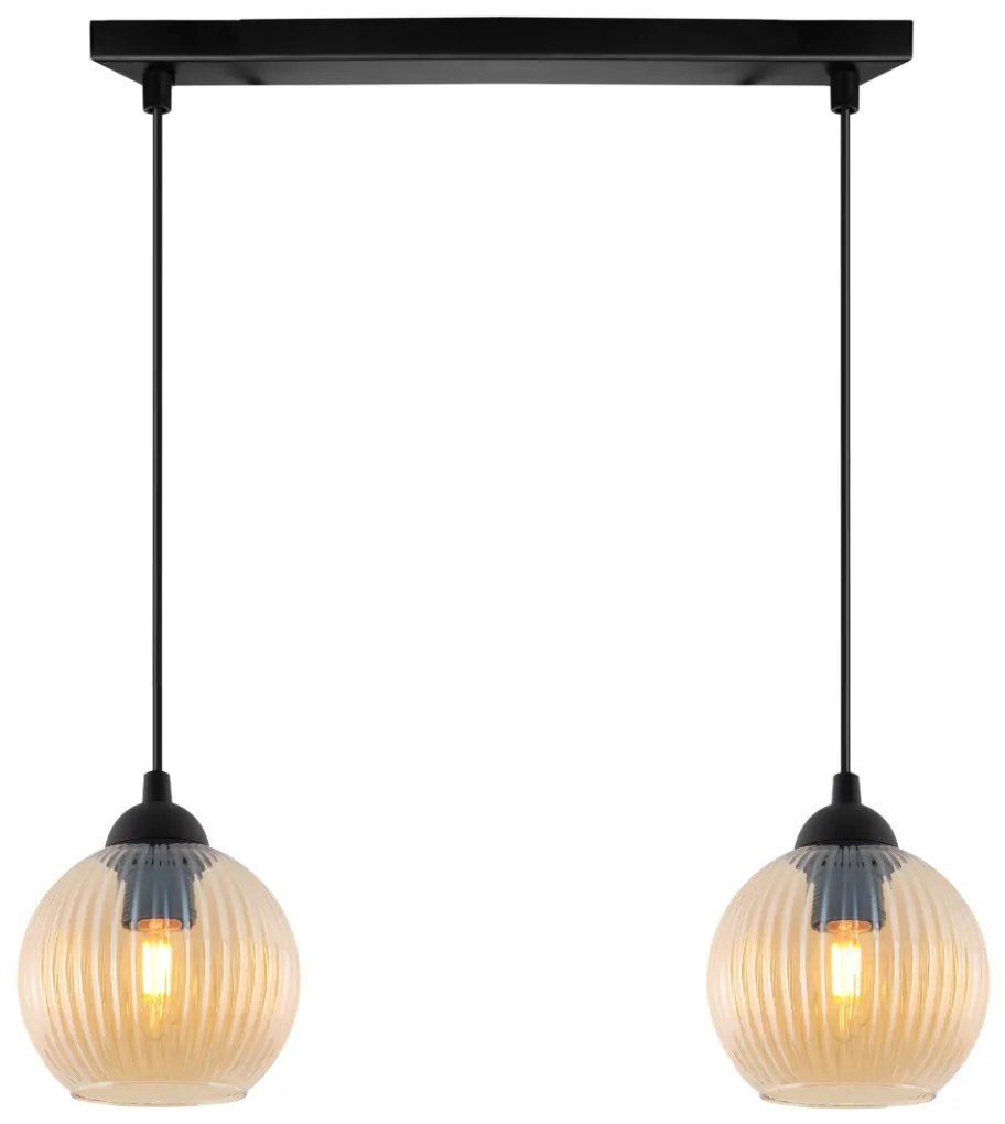 Závesné svietidlo Riffle Round, 2x medové sklenené tienidlo