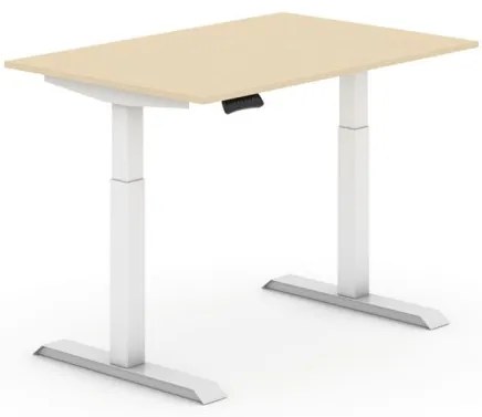 Výškovo nastaviteľný stôl, elektrický, 735-1235 mm,  doska 1200x800 mm, breza, biela podnož