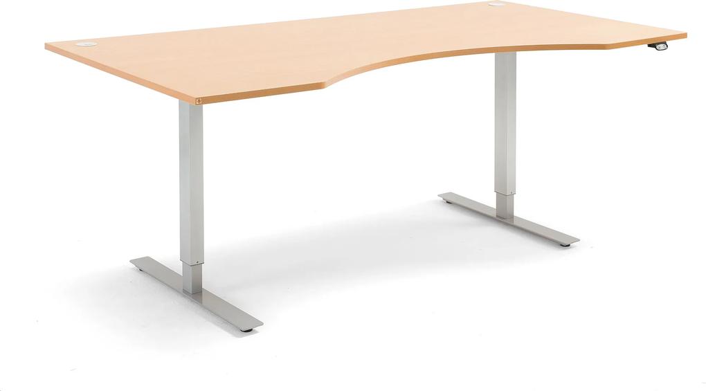 Výškovo nastaviteľný stôl Flexus, s vykrojením, 2000x1000 mm, buk