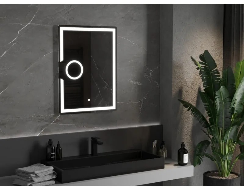Mexen Onyx, LED kúpeľňové zrkadlo s podsvietením a kozmetickým zrkadielkom 60x80 cm, 6000K, ochrana proti zahmlievaniu, 9813-060-080-611-00