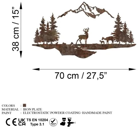 Nástenná dekorácia 2ks 70x38 cm jeleň kov/hnedá