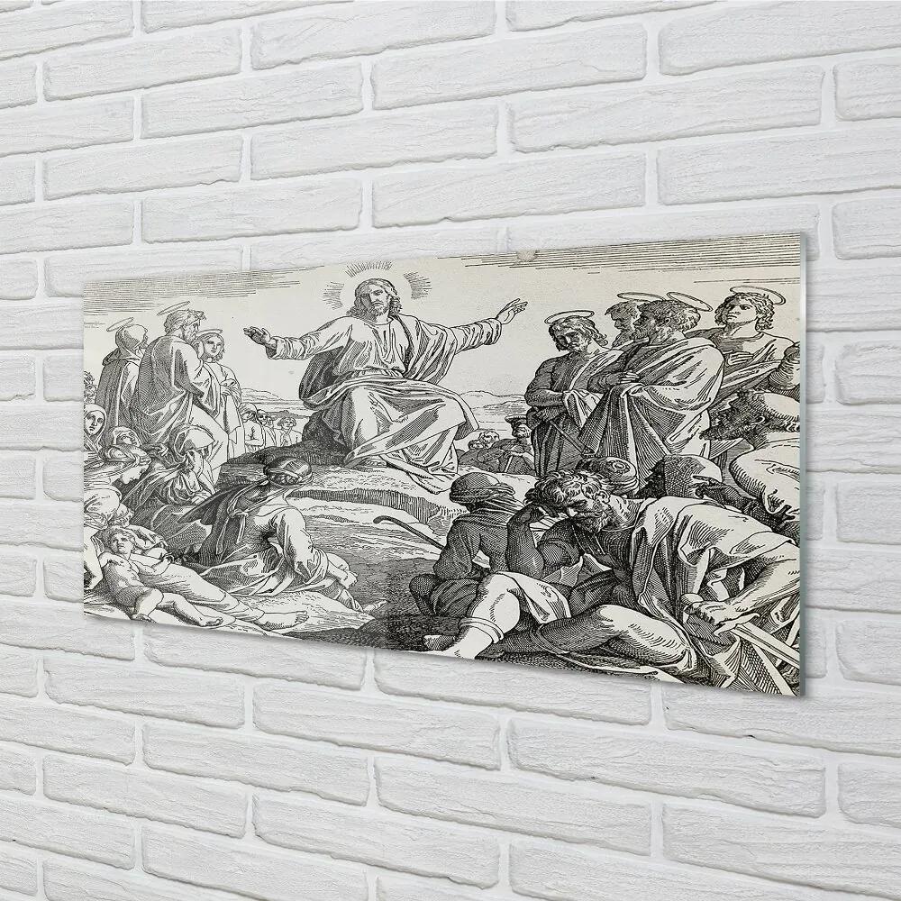 Sklenený obraz Ježiš kreslenie ľudia 100x50 cm
