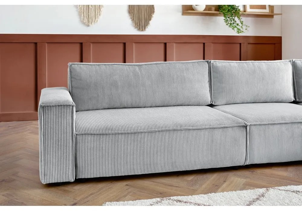 Svetlosivá menčestrová rohová pohovka (pravý roh) Nihad modular – Bobochic Paris