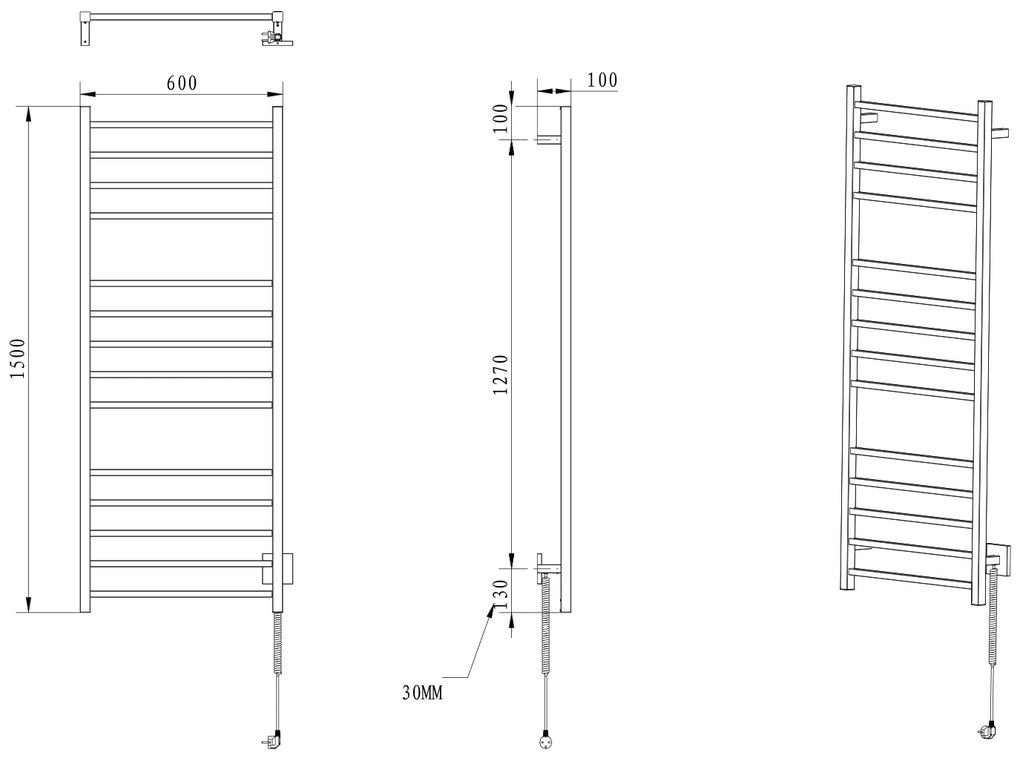 Sapho Sapho, ESKINADO elektrický sušiak uterákov, hranatý, 600x1500 mm, 130 W, čierna matná, ER450BV