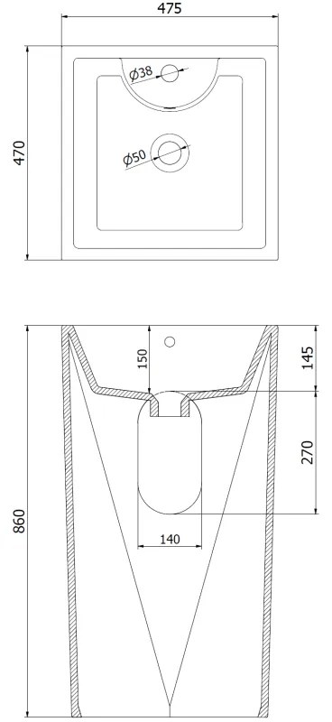 Mexen Ida, voľne stojace umývadlo 46x46x82 cm, čierna matná, 26114670