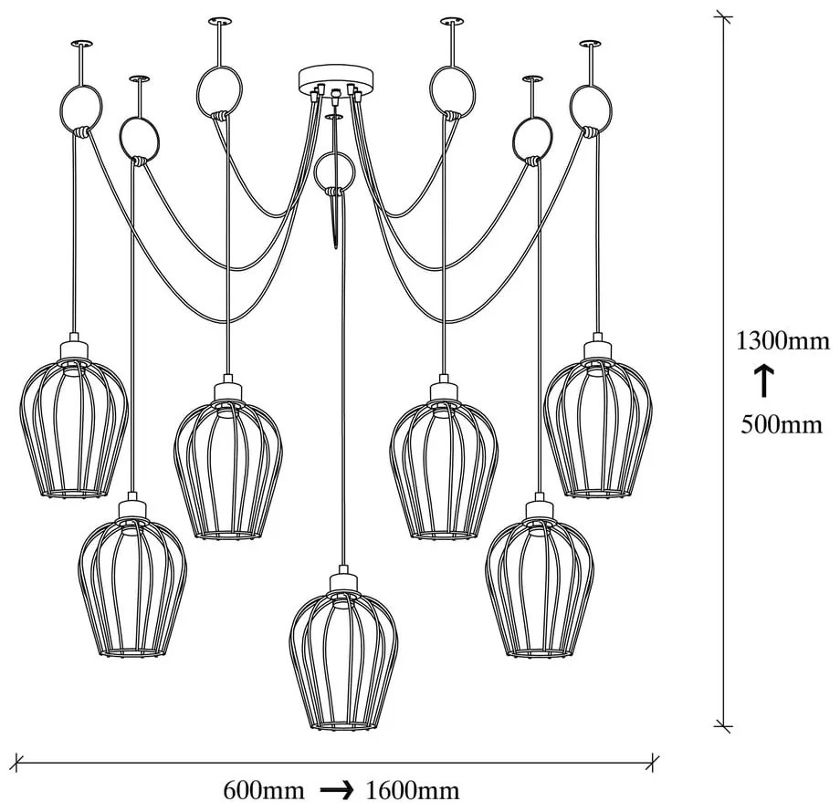Čierne závesné svietidlo pre 6 žiaroviek Opviq lights Tel