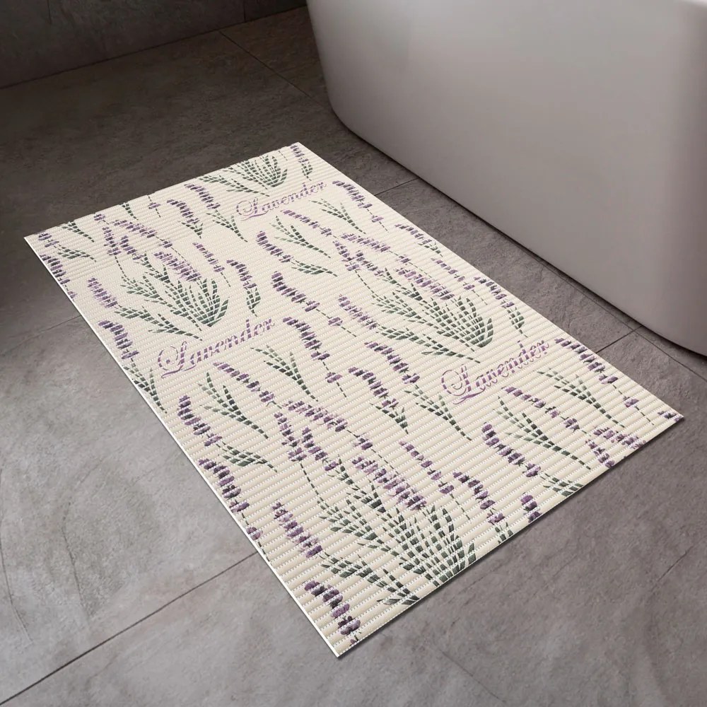 Kúpeľňová penová rohož / predložka PRO-025 Levandule na béžovom - metráž šírka 65 cm