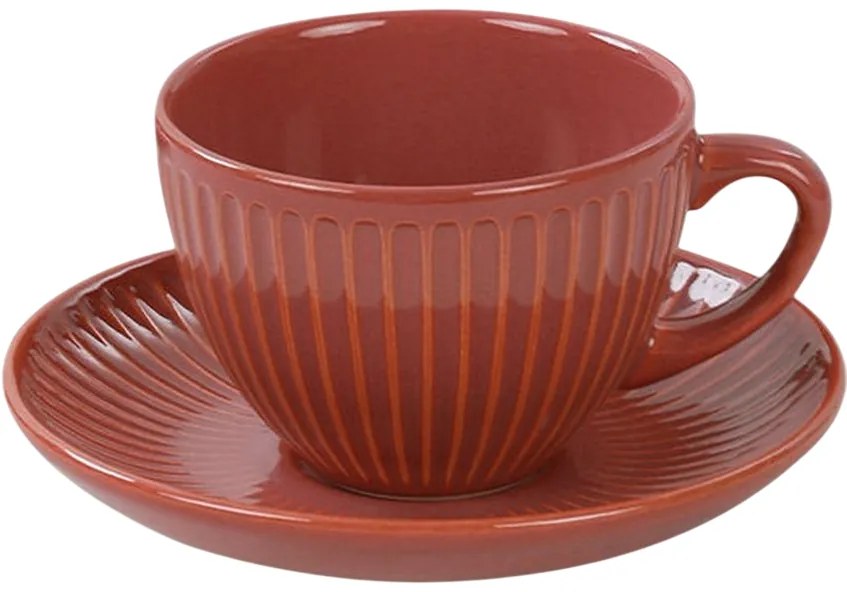 Súprava 6 keramických šálok s podšálkami Linea 210 ml, oranžová