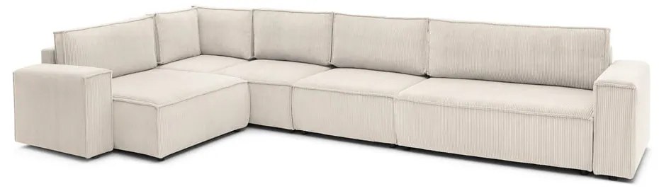Krémovobiela menčestrová rohová pohovka (ľavý roh) Nihad modular – Bobochic Paris